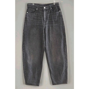 & Denim Women's Size 6 Jeans High Waist Loose Fit Barrel Leg Black Denim 30x28